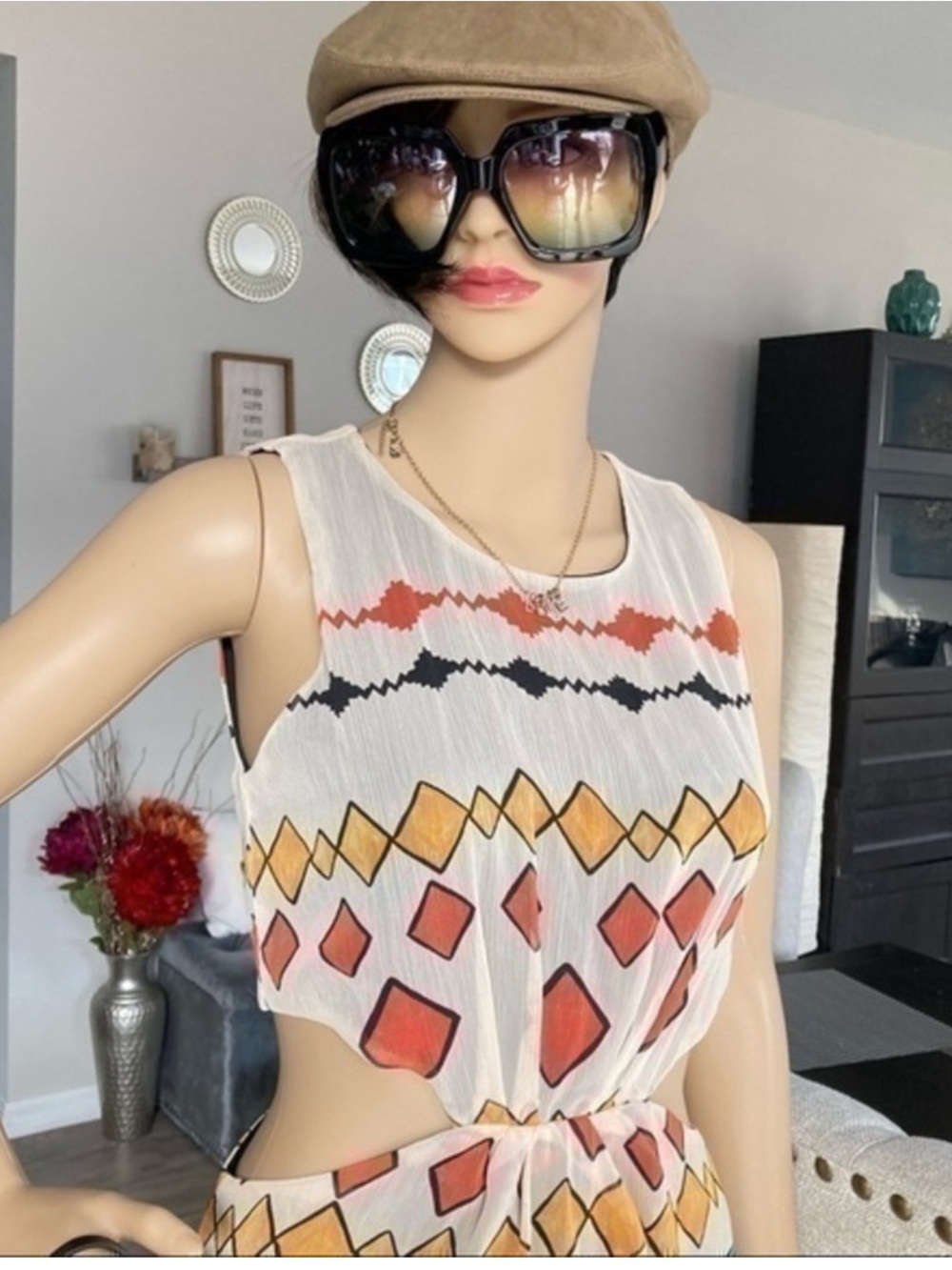 🌸 Zara Multicolor Geo Print Cutout Maxi Dress - Picture 11 of 12